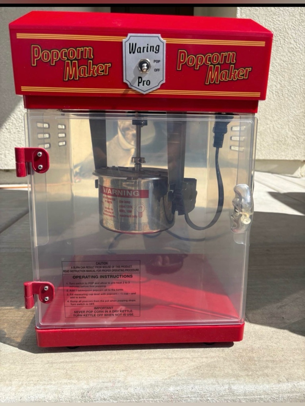 Waring Pro Popcorn Maker WPM25 Professional Red 8 Cup 300 Watt 17x11.5x11 Works